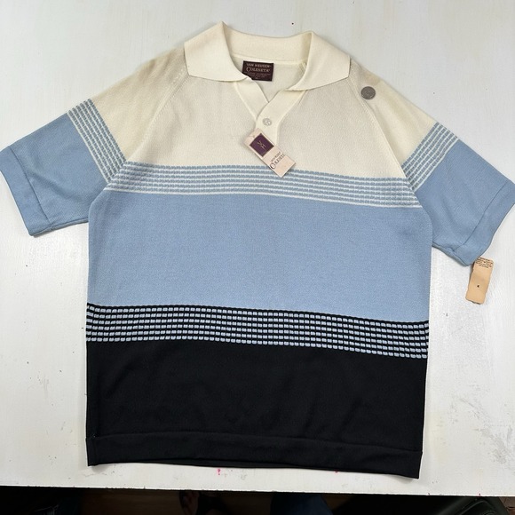 NEW VTG 60s Van Heusen Coleseta‎ Polo Shirt Men Fits Large Tag XL Blue Black - Picture 3 of 14